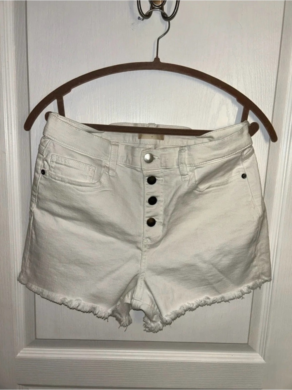 Altar'd State White High-Rise Button-Fly Denim Shorts